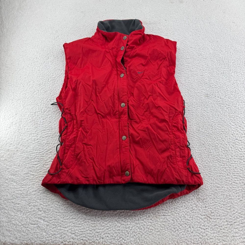 Vintage Nike Vest Youth Large (12-14) Red Full Zip Fleece Jacket Swoosh Gray Tag